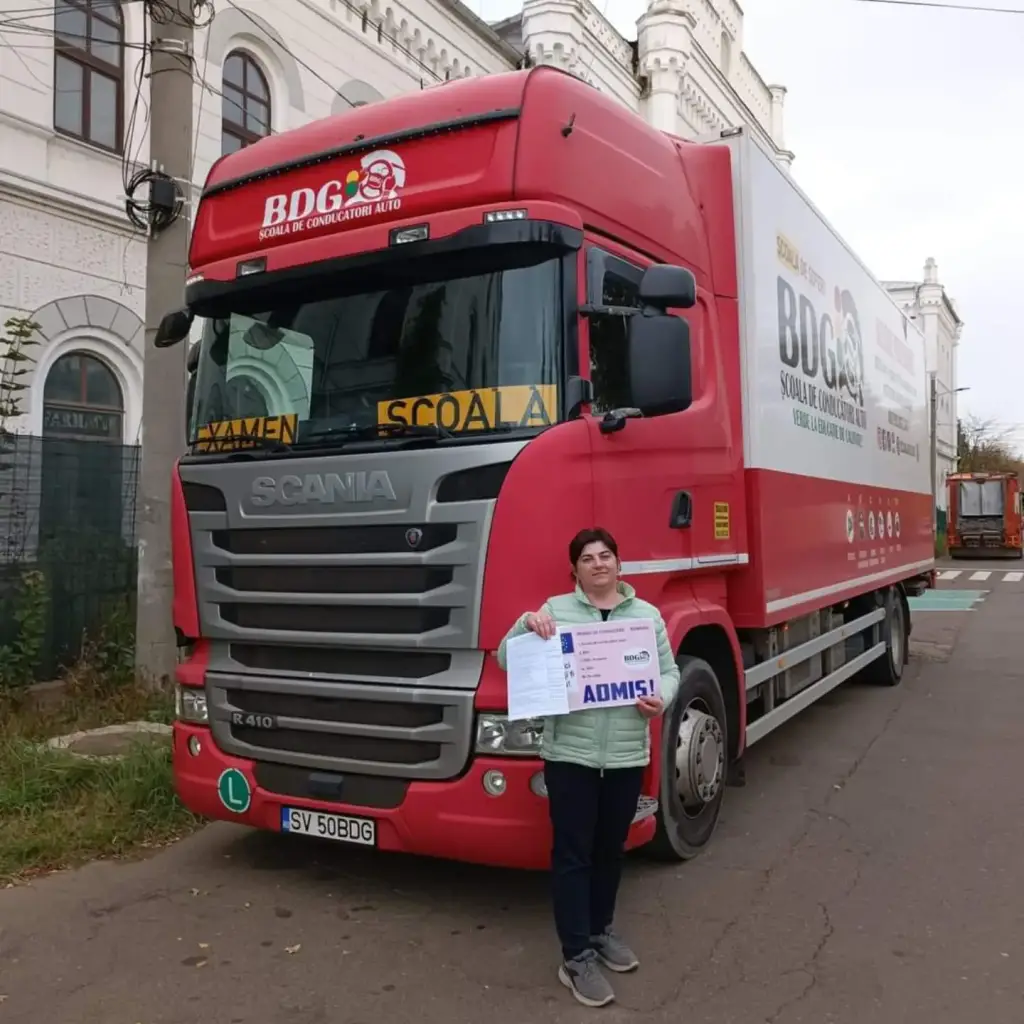 Elev admis, camion Scania, categoria C, scoala de soferi BDG